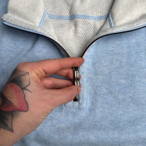 Tommy Bahama Sweater Men's Large Blue Quarter Zip Beach Skater Knit 6661 - Picture 3 of 11